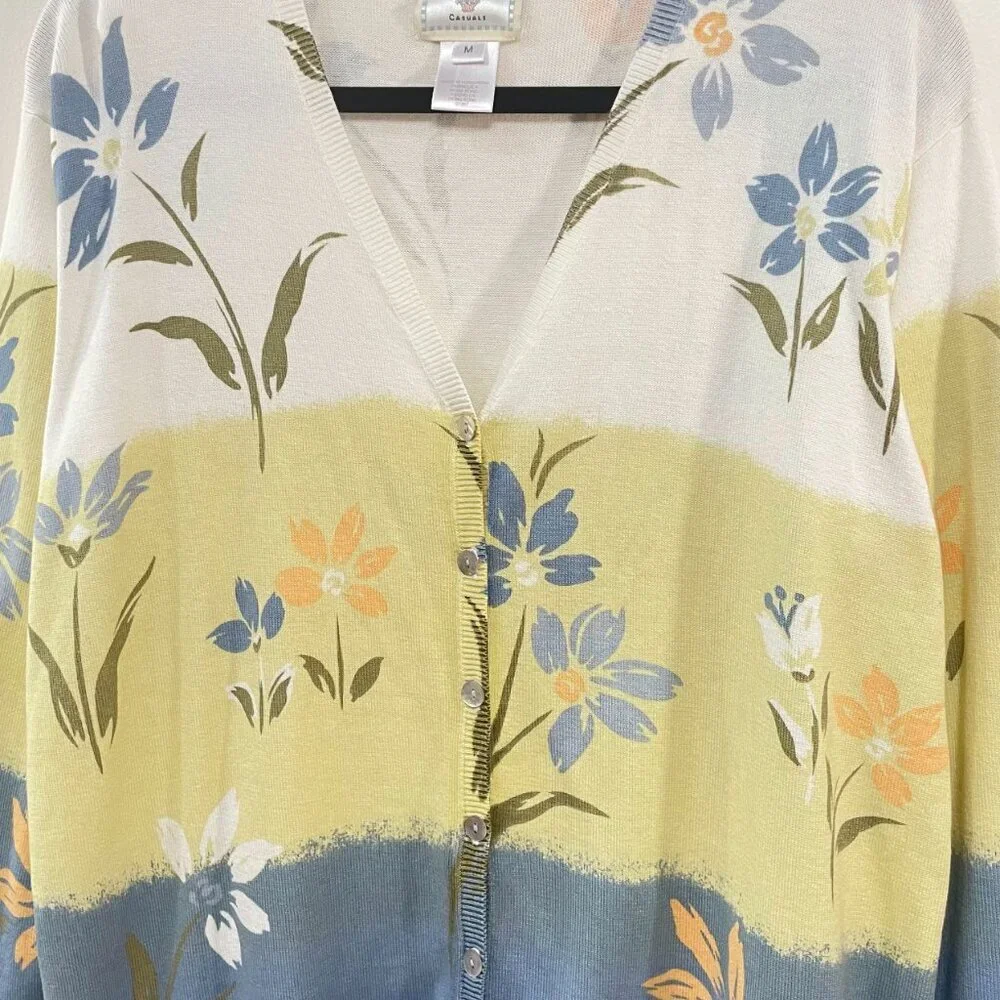 Vintage 100% Cotton Cottagecore Floral Cardigan Susan Bristol M